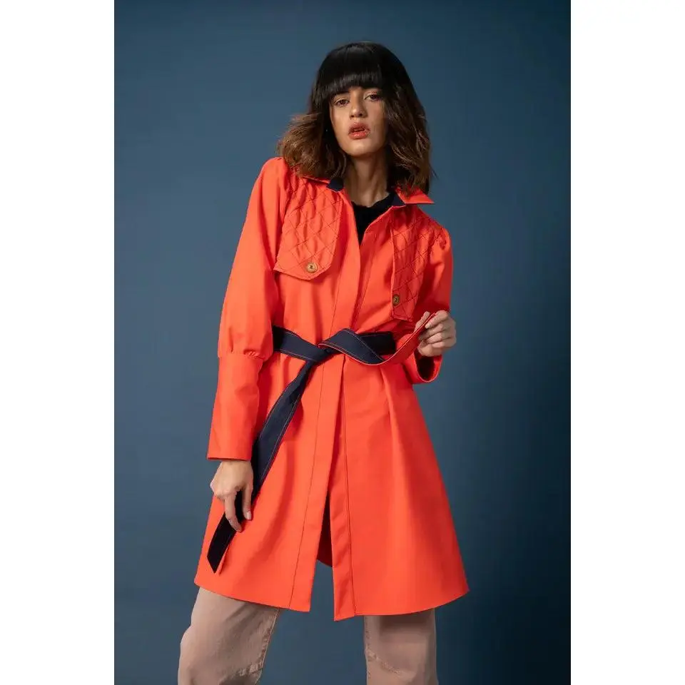 Two-Tone Quilted Trench – Orange