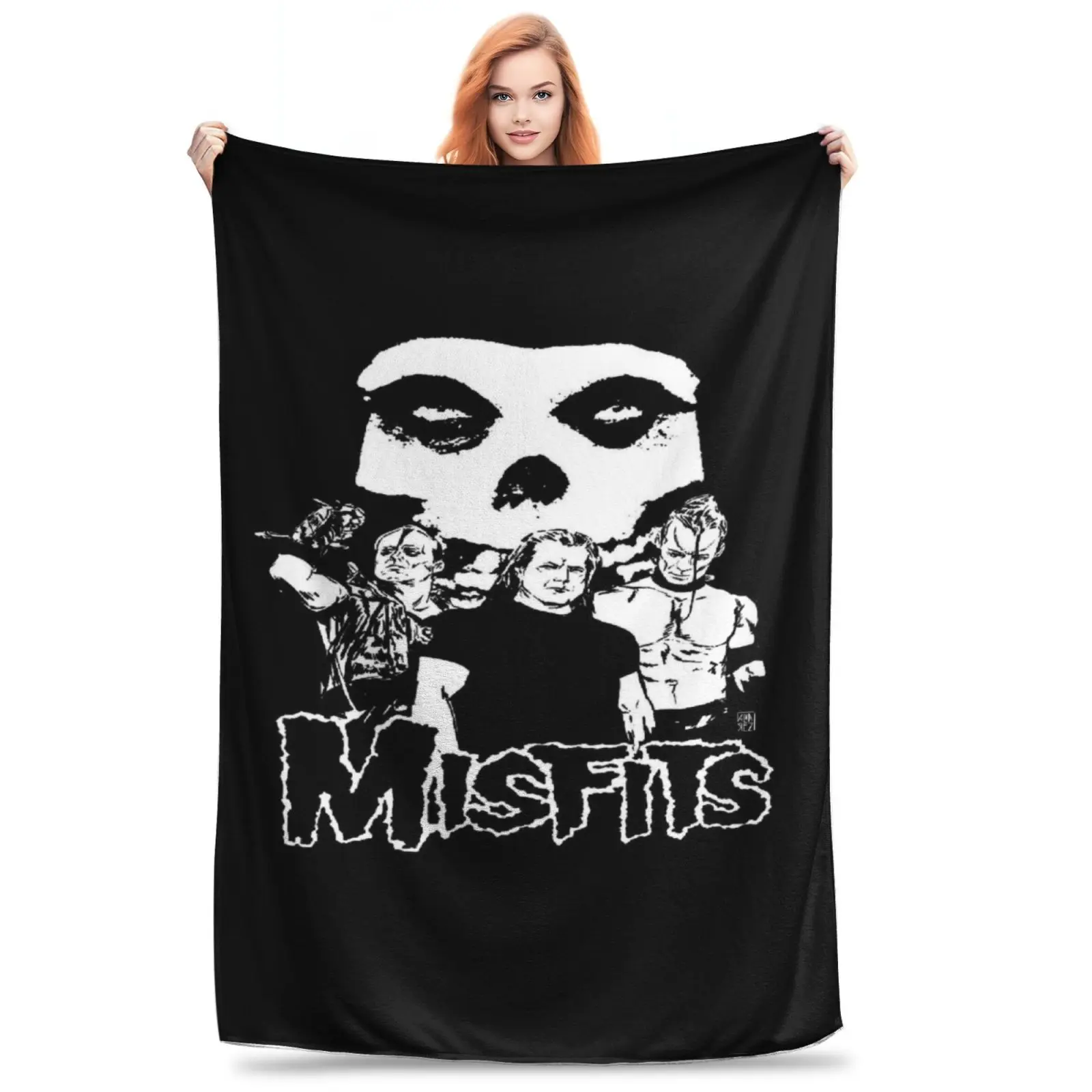 Misfits Printed Flannel Blanket - Modern design suitable for all seasons, ideal for sofas and beds, machine washable, a perfect holiday gift choice for home or travel