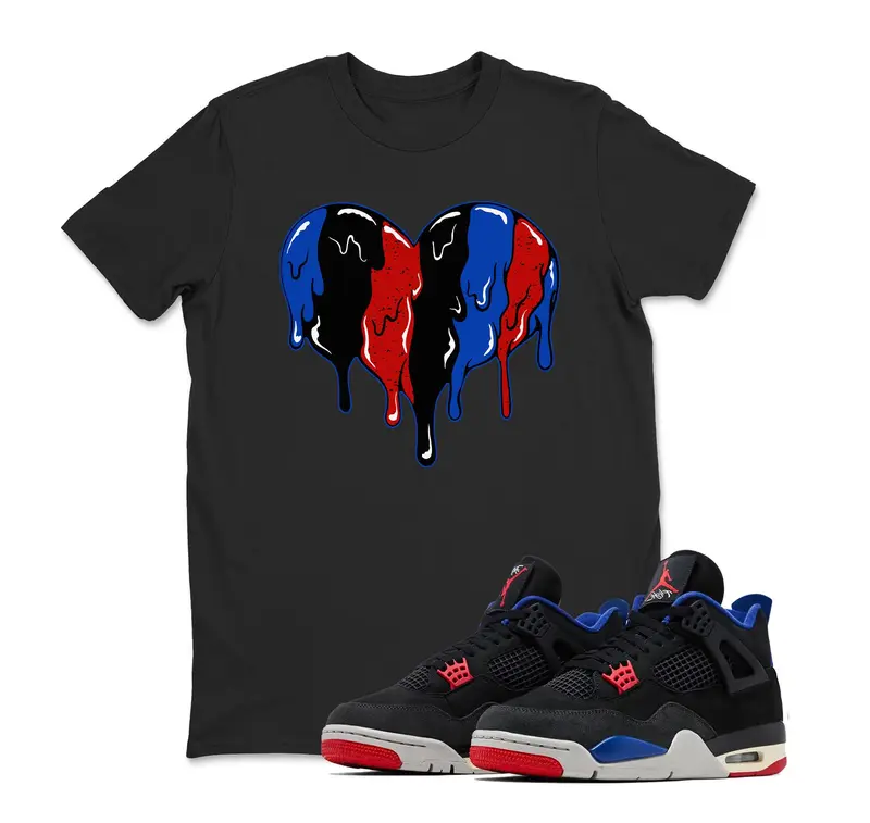 Jordan 4 Rare Air Sneaker Match heart Shirt, Black Fire Red Deep Royal Tech Grey, T Shirt Adult Youth