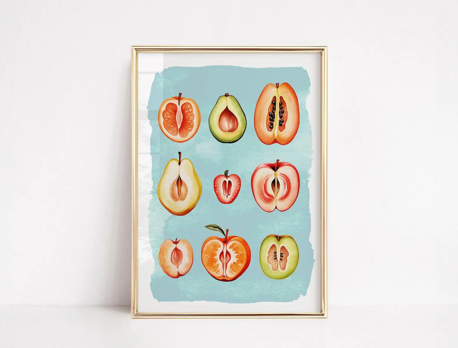Feminine Fruit | Sliced Food Poster | Vintage Retro Poster | Girl Power Feminist | Women Body Positivity  | Retro Kitchen Poster