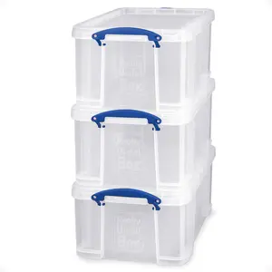 Really Useful Box 32 Liter Storage Container w/Snap Lock Handles, Clear (3 Pack)