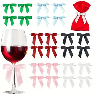 20pcs Twist Tie Bows Satin Ribbon Bow For Gift Wrapping Elegant Packaging Champagne Bottle Bag Craft DIY Gift Wedding Bridal Shower Christmas Gift Wrapping Supplies