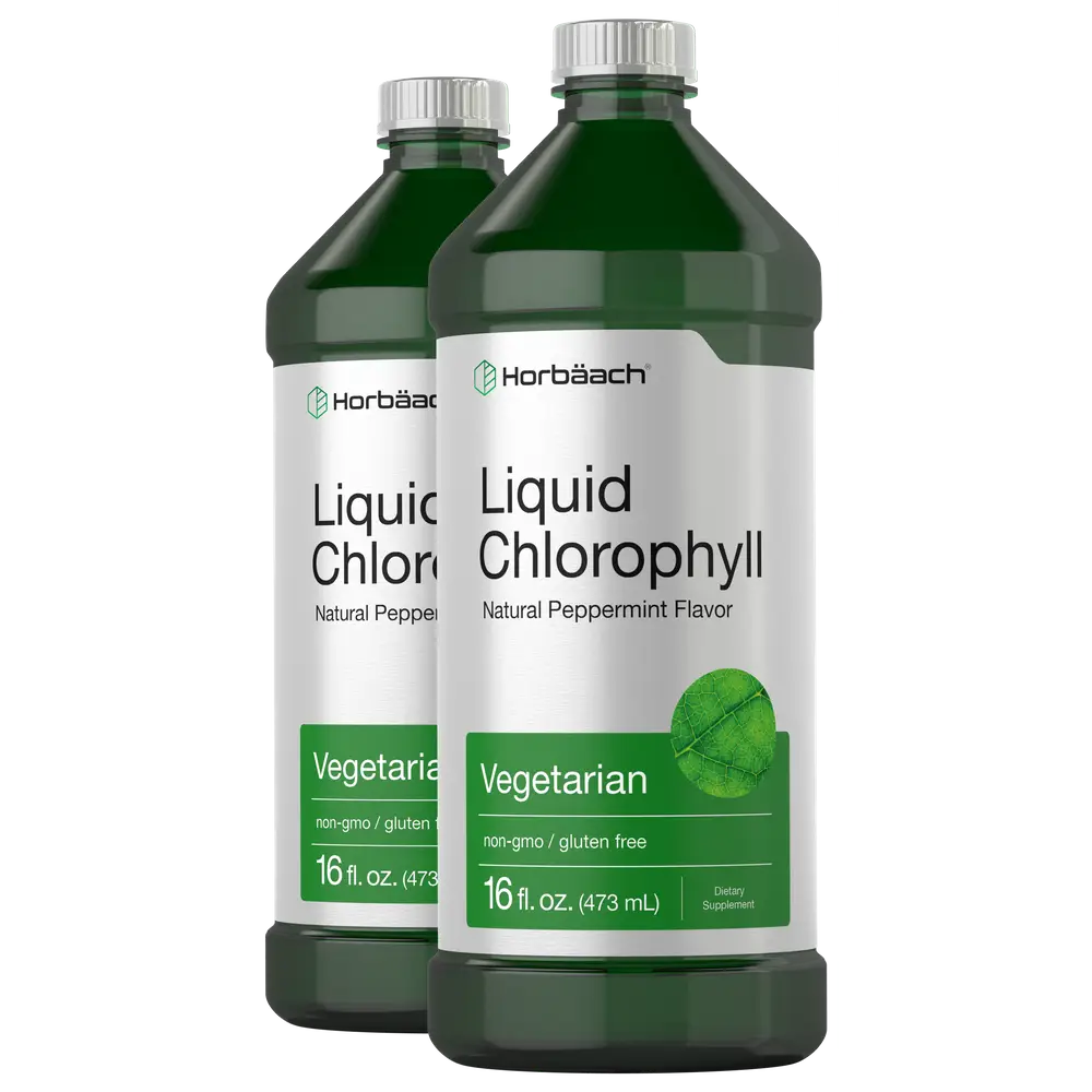Horbäach Chlorophyll Liquid Drops | 100mg | 32 oz (2 x 16 oz Bottles) | Natural Peppermint Flavor | Vegetarian, Non-GMO, Gluten Free Supplement