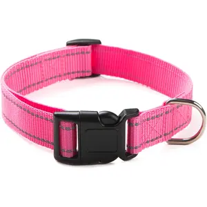 Reflective Dog Collar for Small,Medium, and Large Dogs,Ajustable Nylon Dog Collars with Quick Release Buckle,Pink XS OEFEO