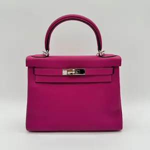 Pre-owned HERMÈS leather Tote Bags Kelly Handbag Rose Pourpre Togo with Palladium Hardware 28