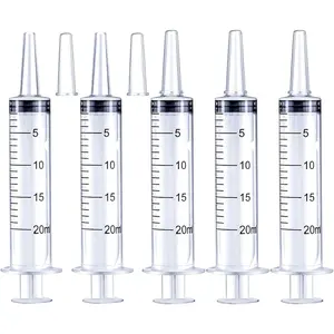 5Pack 20ml Plastic Syringe with caps for Liquid Measuring,Oral,Scientific Labs,Feeding Pets, Oil or Glue Applicator, Halloween Party, Sterile Individually Packed