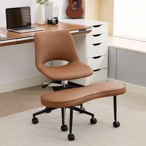 Ergonomic Cross Legged Chair with High Lumbar Support, Wide Criss Cross PU Leather Seat, 360° Swivel, Adjustable Height, High Lumbar Support, Sturdy Steel Base, Meditation, Yoga & ADHD, with Wheels