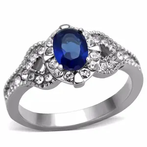 Women's 7x5mm Montana Blue Oval Cut CZ Center Stainless Steel Cocktail Ring