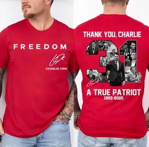 14th October Wear Red Shirt, Signature Thank you 2 Sided T-shirt, Memorial T-shirt, Tribute Men Women Casual Cotton Tee, Graphic A True Patriot Top