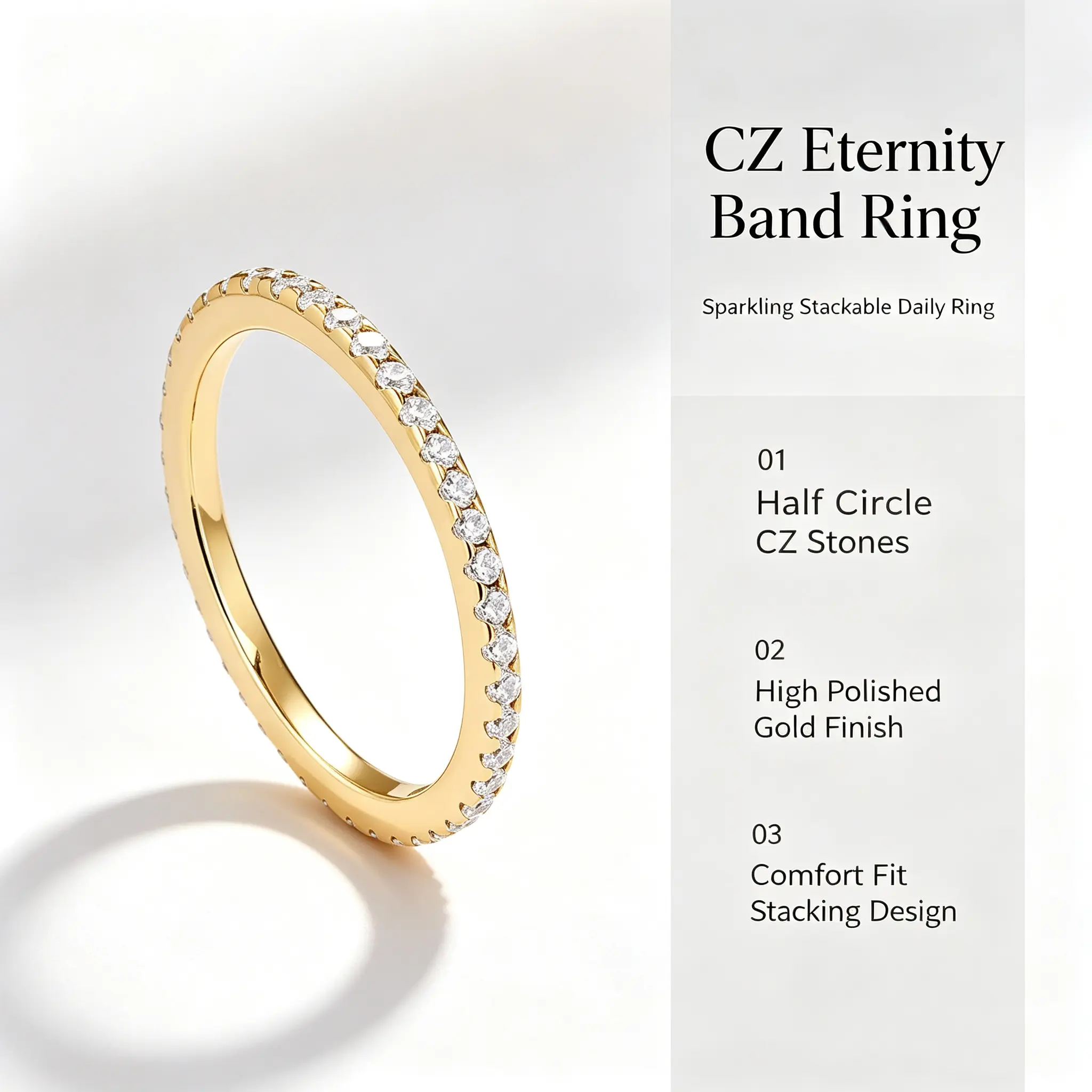 14K Gold Plated Solid 925 Sterling Silver CZ Simulated Diamond Stackable Ring Eternity Bands for Women