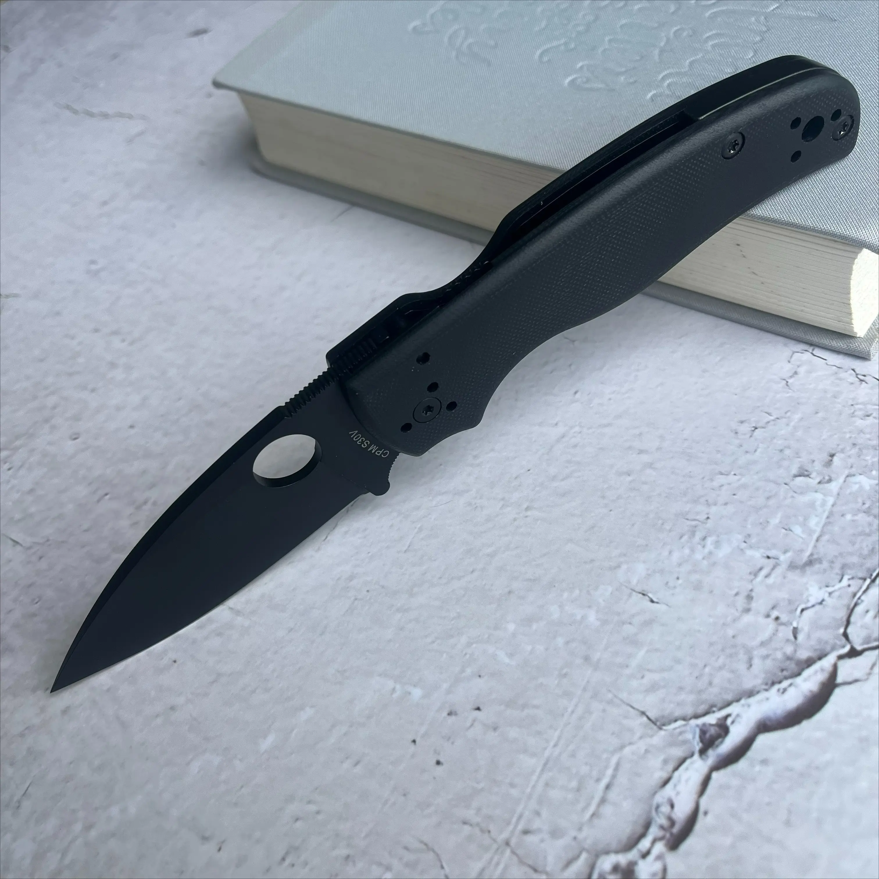 EDC  Folding Knife 3.58" S30V Black Plain Blade, Black G10 Handles