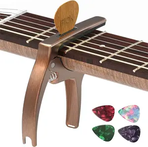 3-in-1 Compact Guitar Capo Pack - Multifunctional Musical Accessory with Steel Spring, Pick Holder, 4 Picks; Portable for Acoustic, Electric Guitars, Ukuleles, Guitar Pack