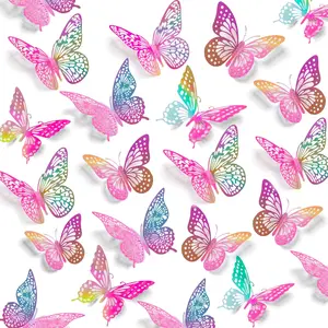 Butterfly Wall Decor 48 count, 4 Styles, 3 Sizes,  Butterfly Decorations for Birthday Parties, Removable Stickers
