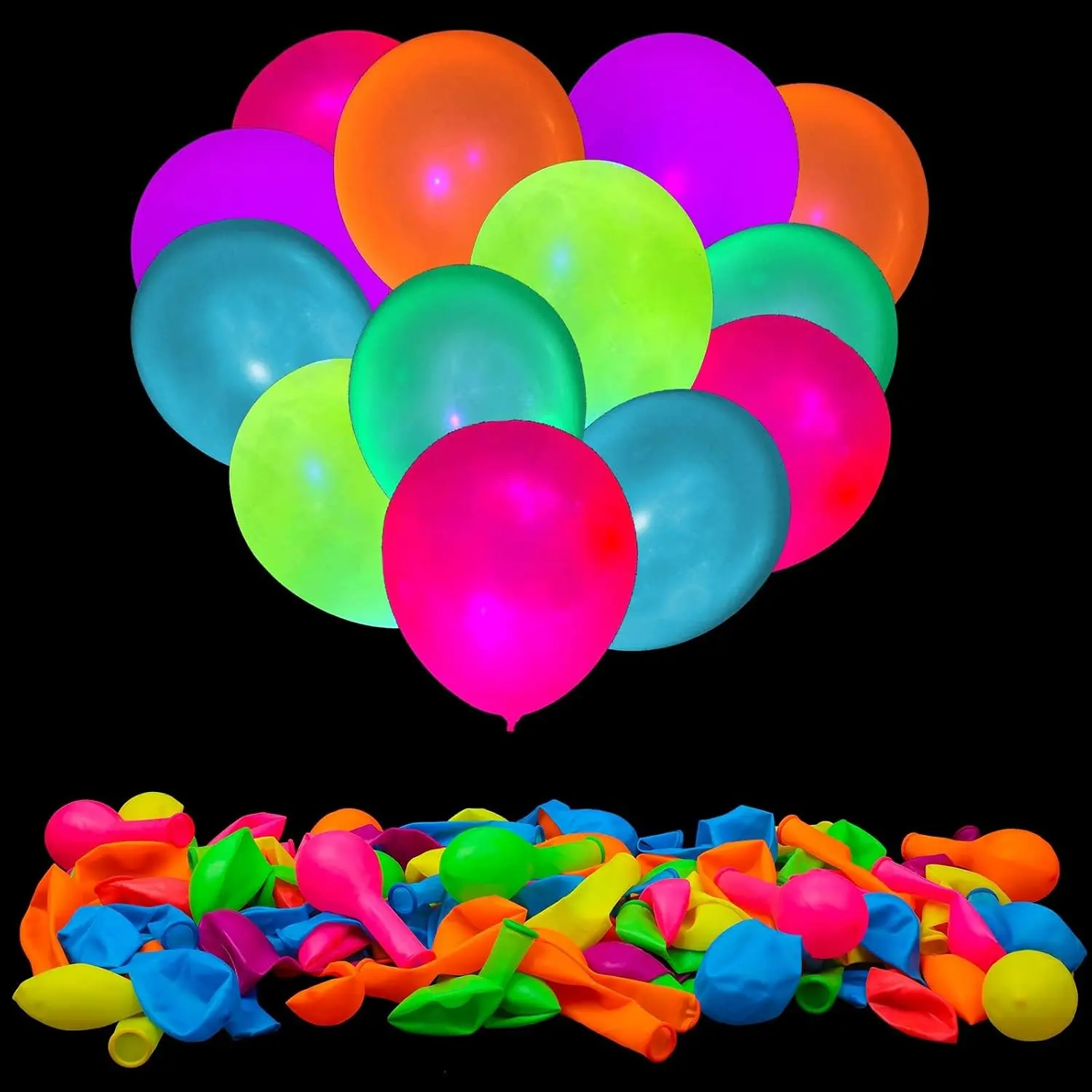 AsBalloon 50Pcs 10 Inch Fluorescent Latex Balloons Random Mixed Neon Colors For Blacklight Night Birthday Club Neon Theme Party Backdrop Decor Thick Stretch Resistant Not Easy To Break NeonGlowBalloons BlacklightPartyKit BirthdayBalloonDecor
