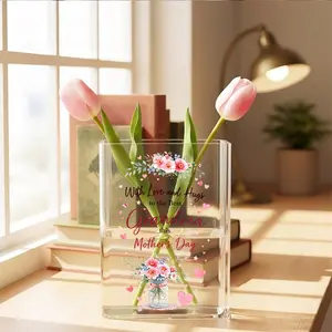 1pc Transparent Acrylic Book Vase, Whimsical Warm Design For Mother's Day Grandma, Floral Wreath & Mason Jar Pattern, Desk Home Decoration, All - match Size, Ideal For Gifting