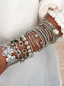 Women's Bracelet Set Chunky Wide Flower Beaded Chain Bangles Jewelry Gift for Girlfriend Mom Daily Date Vacation Party Stackable Bracelet