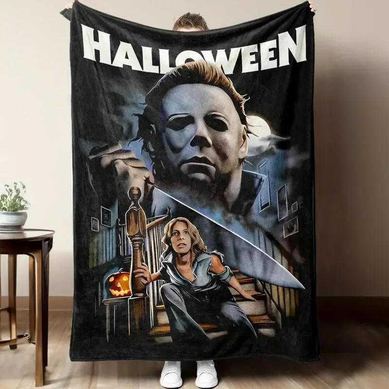 1978 Halloween Michael Myers Horror Iconic Throw Blanket - Environmentally Friendly, Durable, Soft, Warm All-Season Blanket for Home Sofa Bed, Room & House Decor, Ideal Gift for Horror Movie Lovers (Geometric Print)