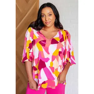 Cali Blouse in Magenta and Mustard Abstract