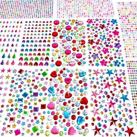 3228 Pcs - Gems Stickers, Self Adhesive Rhinestone Jewel Stickers, Acrylic Gems DIY Craft Decorative Diamond Stickers, Assorted Shapes Jewels Rhinestones Stickers, Gems Sticker Crafts for Kids