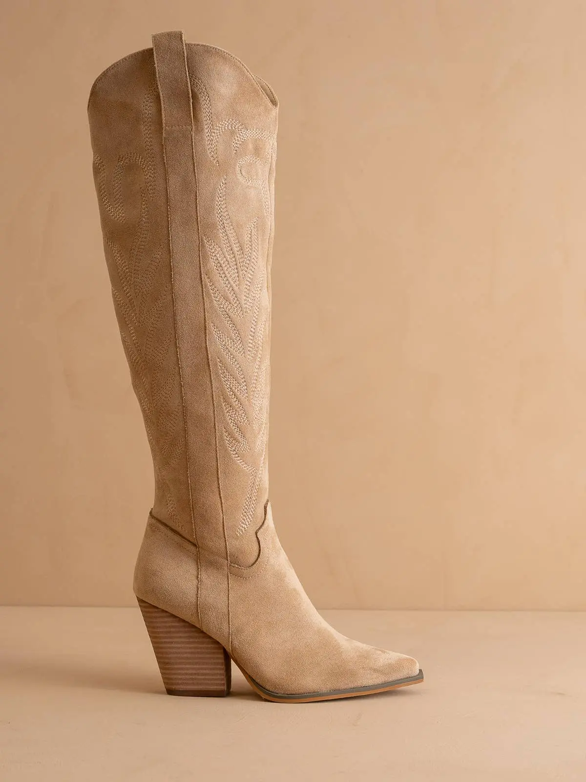 The Bronco Almond | Knee High Cowboy Western Boots