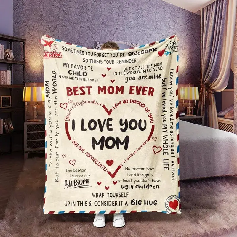 Personalized Letters Pattern Polyester Blanket - 1-Count 1-Piece All-Seasons Soft Throw, Machine-Washable for Indoor Use, Ideal Mom Gift for Travel Naps & Air-Conditioned Rooms