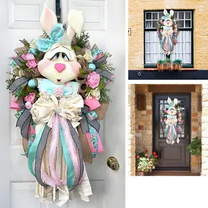 New Easter wreath with rabbit pendant, perfect for holiday cartoon-themed decorations and scene arrangements.