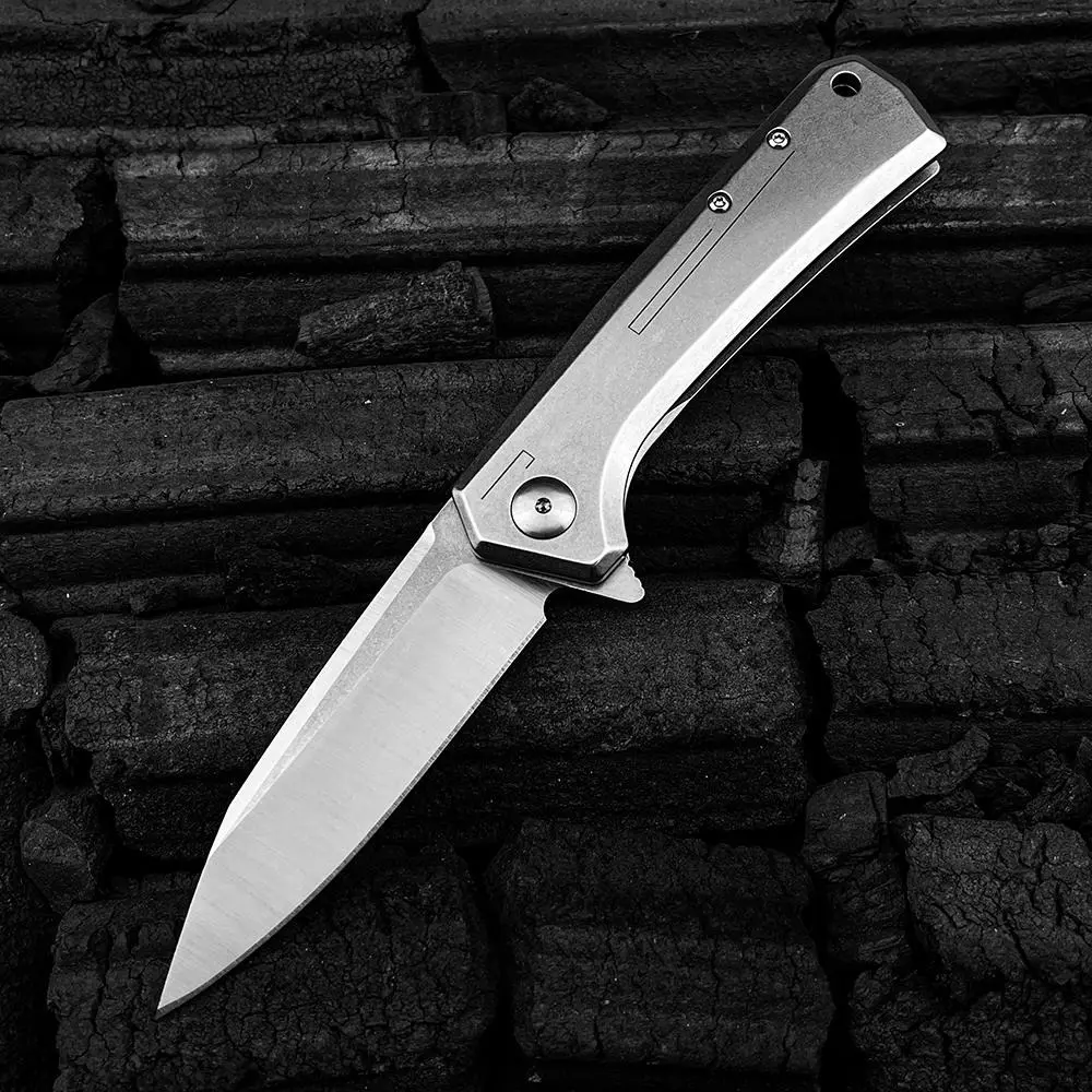 0808 High Carbon Stainless Steel Pocket Knife - D2 Steel Blade, Titanium Handle, Pocket Clip, KVT Ball-Bearing Folding Design, Durable Outdoor Tool, Survival Gear, EDC Gear for Outdoor Hiking