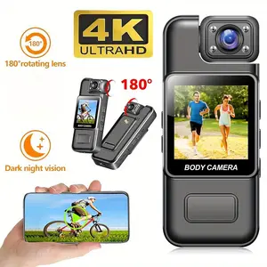 4K/2K/1080P HD Full  portable  Body Camera, with 180°Rotating Lens and Infrared Night Vision - 8 Hours Recording, USB Rechargeable Portable Digital Video Recorder, Suitable for Sports, Police, Outdoor Activities (Black), Sports Recording Device,