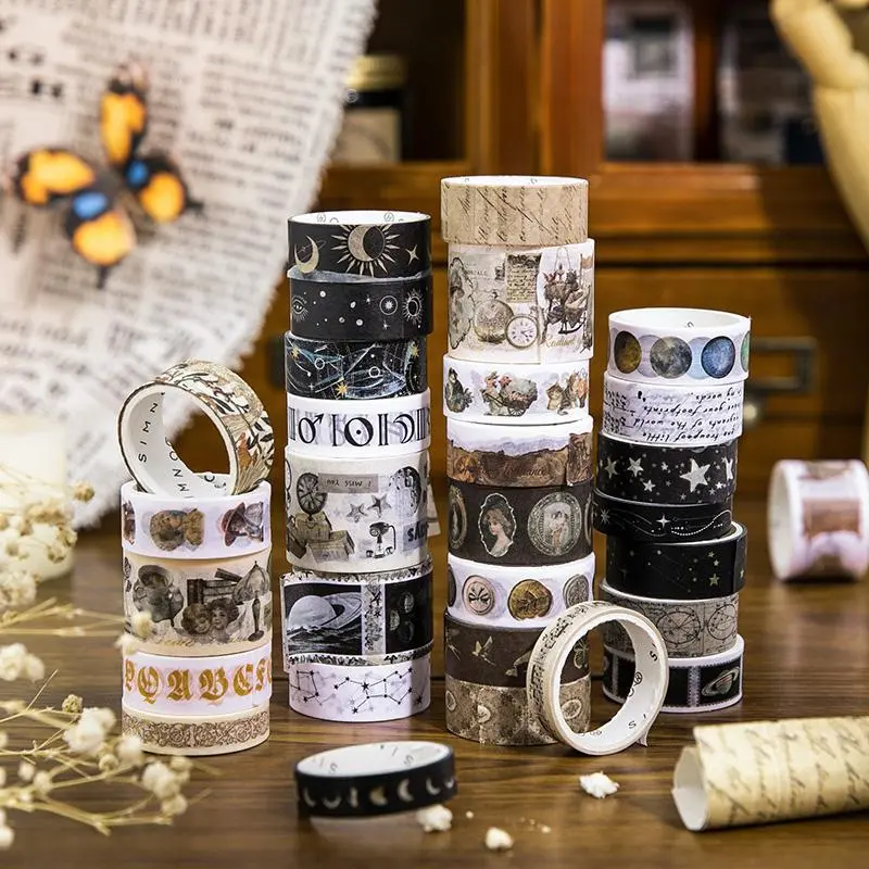 Planet & Moon Pattern Washi Tape Set, Washi Tape Pack, Crafting Kit, DIY Kits, 18 Rolls/box Scrapbooking & Journal Making Tape, Tape Strips, DIY Decorative Tape for Scrapbooking, Journaling, Gift Wrapping, Creative Crafts