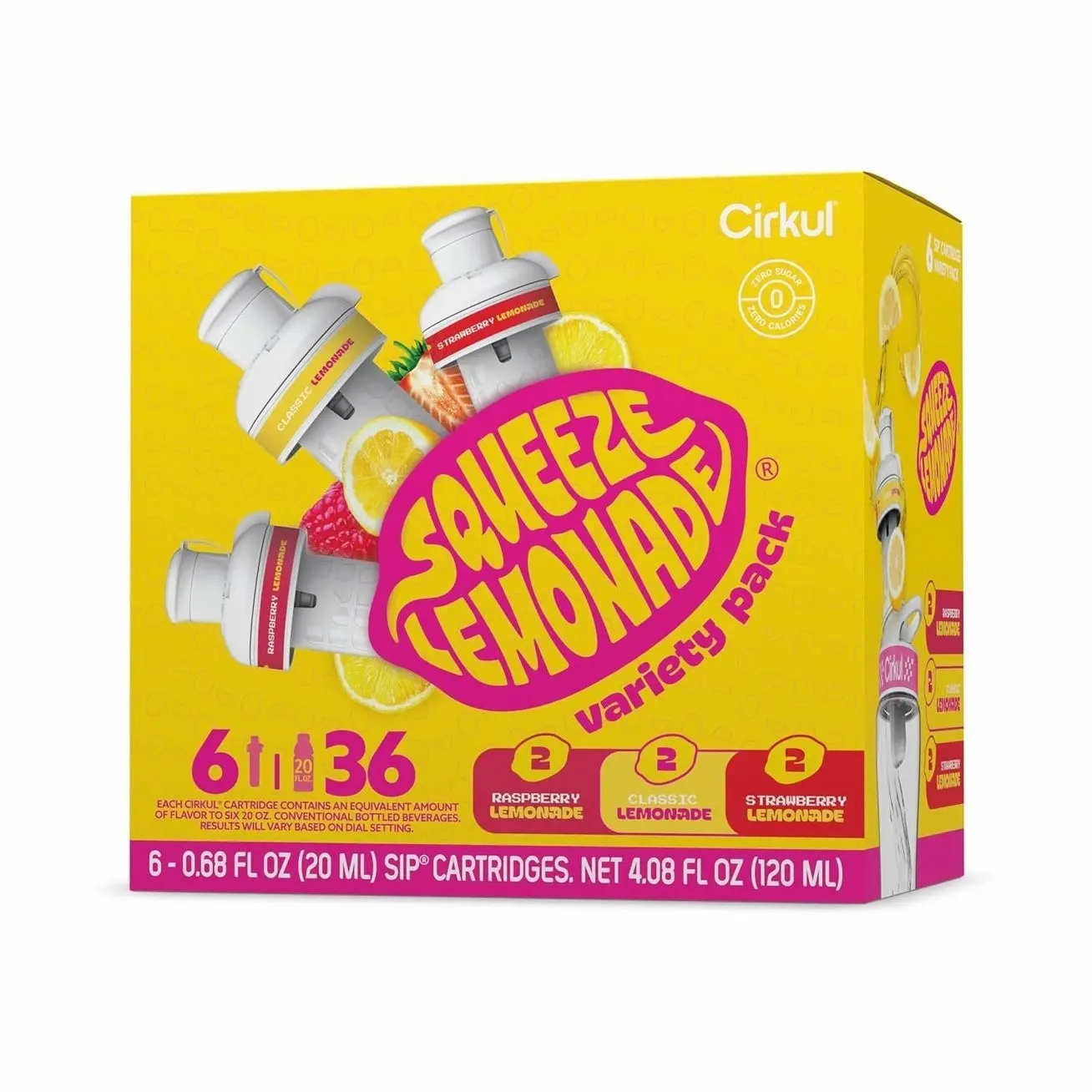 Cirkul Squeeze Lemonade B-Vitamins Flavor Water Variety Pack, Makes 36 Drinks, No Sugar, Zero Calorie Drink Mix, (2 Classic, 2 Strawberry, 2 Raspberry)
