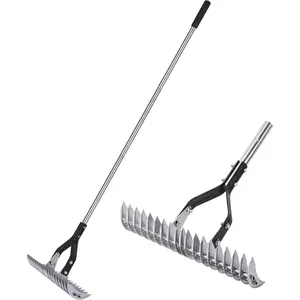 Thatch Rake with 58.5-inch Adjustable Handle, 15-inch Efficient Steel Metal Rake , Suitable for Garden, Yard, and Lawn - Removes Thatch and Collects Debris