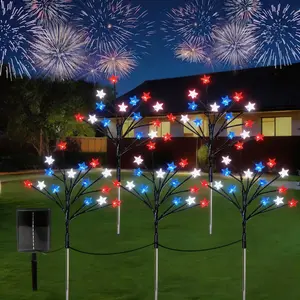 July 4th Decorations: Outdoor Ground Stake Lights, 5-Piece Set of Red, White, and Blue Star-Shaped Solar Lights, Featuring 8 Modes and 75 LED Bulbs, Waterproof Patriotic Path Lights, Perfect for Independence Day and Memorial Day Garden Paths