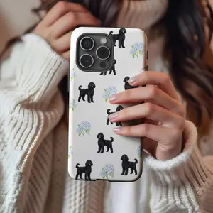 Black Goldendoodle Hydrangea Floral Phone Case, Protective Smartphone Cover, Pet Lover Gift, Floral Accessories, Goldendoodle Owner Gift Suitable for IPhone17 11 12 13 14 15 16 Pro Max Air Plus