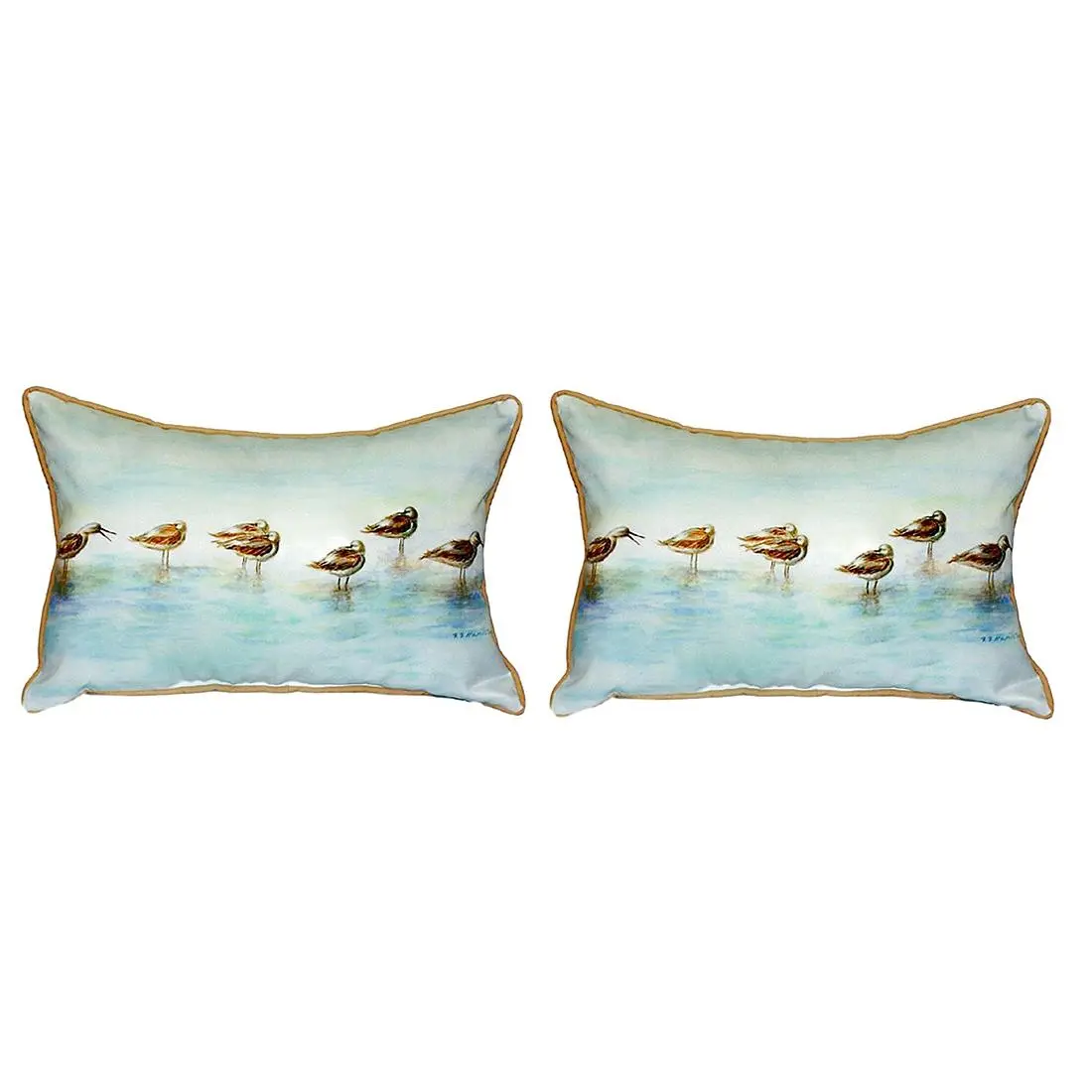 Pair of Betsy Drake Avocets Small Pillows 11 Inches X 14 Inch