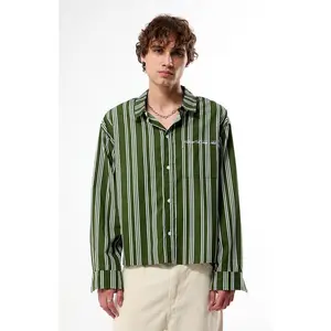 Pacsun Men's Green Striped Hutton Long Sleeve Shirt
