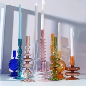 1pc Unique Minimalist Clear Glass Candle Holder Set - Handcrafted Lacquered Vase for Romantic Tabletop Ambiance, Elegant Living Room, Homestay Dining, and Table Decoration Accessory with Artistic Flair
