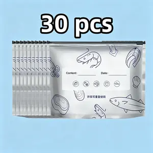Aluminum Foil Food Storage Bags, 30Pcs Assorted Sizes 10S+10M+10L Reusable Stand Up Zipper Pouches, Airtight Leakproof Heavy Duty Freezer Bag for Kitchen Meat Storage, Camping And Outdoor Food Preservation