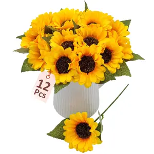 12pcs Fake Silk Sunflower Artificial Flowers with Stems, Ideal for Home Weddings Parties, Enhance Your Table & Wreaths, Perfect Craft Supplies