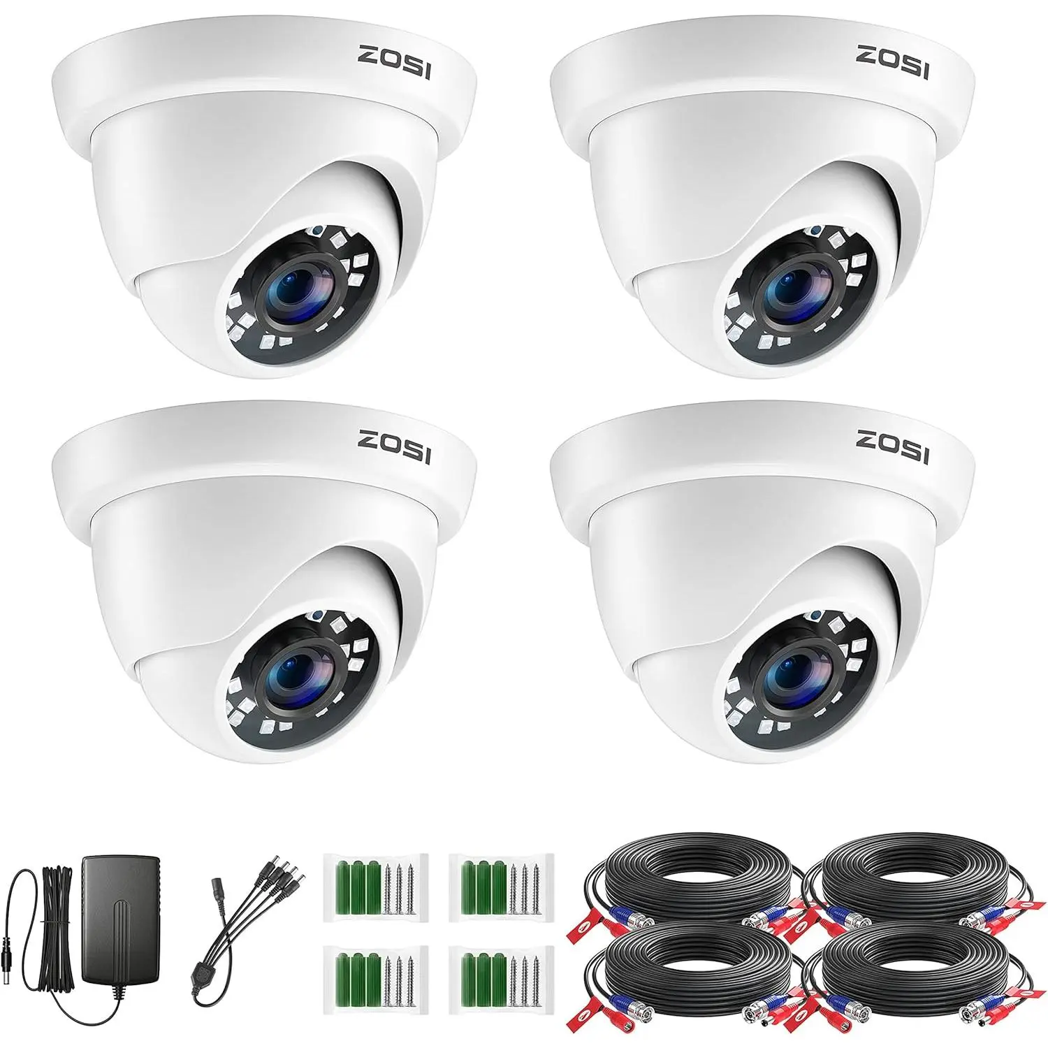 ZOSI 4 Pack 2MP 1080p HD-TVI Home Security Camera Outdoor Indoor 1920TVL, 24PCS LEDs, 80ft Night Vision, 90°View Angle, Weatherproof Surveillance CCTV Dome Camera