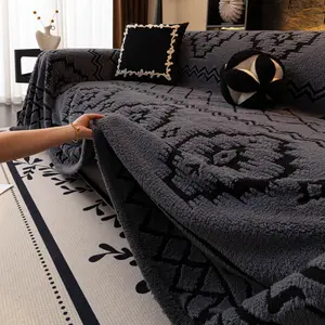 Geometric Boho Thick Plush Sofa Blanket, Anti-Slip Wear-Resistant, Skin-Friendly, Allergy-Proof, Static-Free, All Seasons, Washable Sofa Slipcover