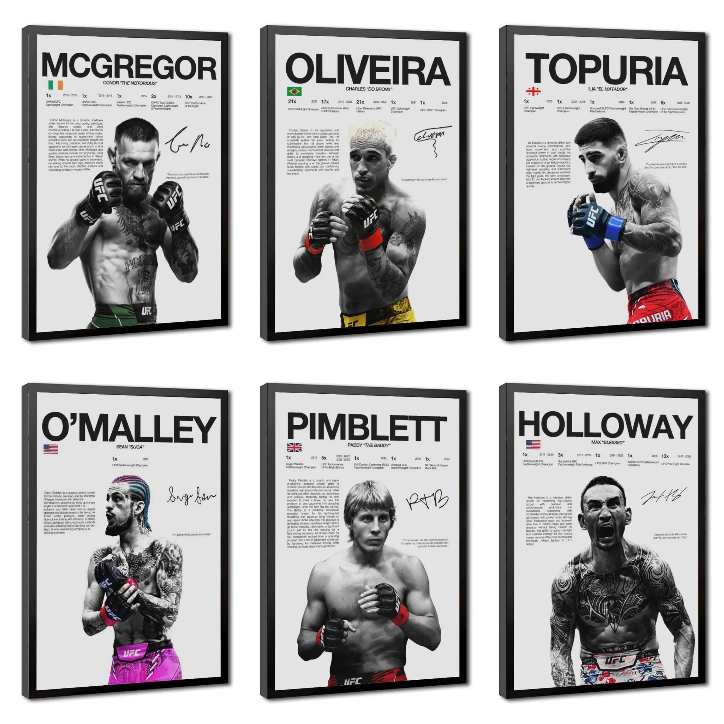 UFC & Boxing Legend Champions Complete Series Collectible Canvas Poster - Tyson, Ali, Conor, Oliveira Fighters, Vintage Black White Signed-Style Wall Art, Ideal for Men's Gym, Bedroom Decor, Dorm Decor, Cool Gifts for Boyfriend, Room Decorations, Cool Roo