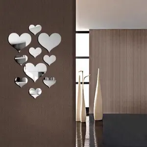 10-Piece Set 3D Heart Mirror Wall Stickers, Acrylic Love Themed Home Decor for Valentine's Day & Weddings, Perfect Gift for Loved Ones