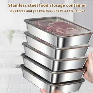 5-Piece Stainless Steel Food Storage Containers with Lids - Heavy Duty Metal Baking Pans - Professional Meal Prep Trays & Fridge Organizers - Rustproof, Reusable & Dishwasher Safe