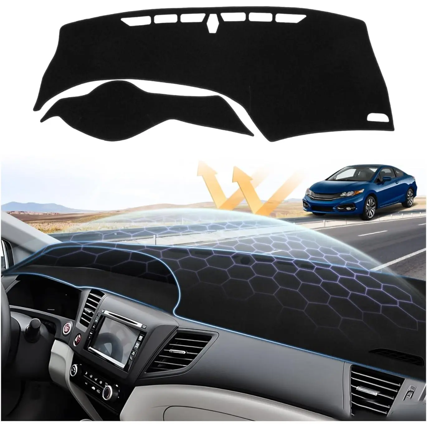 Dashboard Cover Mat for 2012-2015 Honda Civic Dash Cover for Civic Suede Dash Cover Accessories Sun Shade Nonslip Mesh Protector No Glare