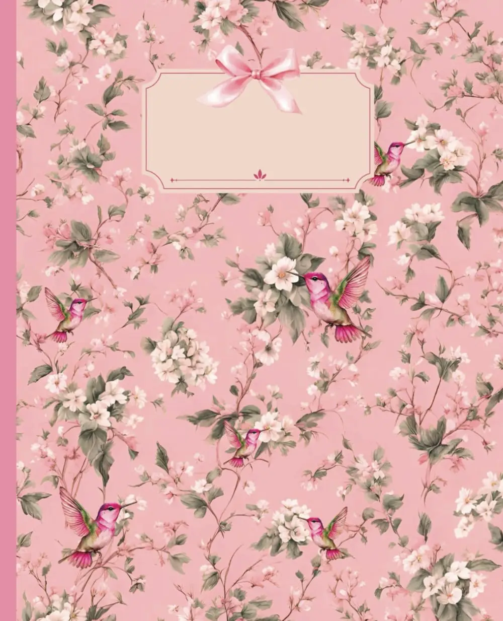 Coquette Composition Notebook College Ruled Vintage Floral Pink Hummingbird Bows Pretty Aesthetic Journal Diary 100 Pages 7.5 x 9.25" for Girls Teens Women School