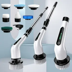 Electric Rotary Scrubber Cordless Full Body Cleaning Brush with Battery Level Indicator, 7 Replaceable Heads, Dual Speed and Detachable Telescopic Handle, For Kitchen Living Room Bathroom