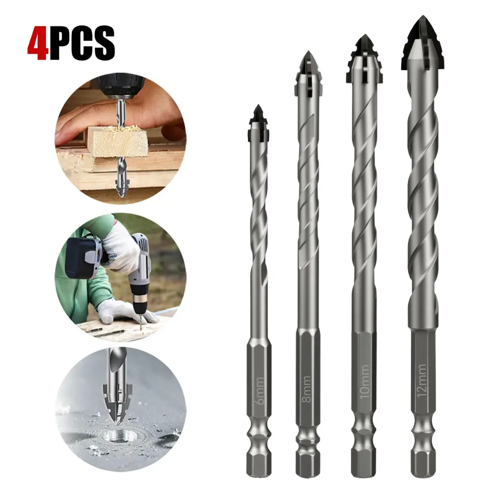 4PCS Masonry Drill Bit Set, Sawtooth Eccentric Drill Bit Set, Industrial Strength Carbide Drill Bit Tip, Suitable for all Tiles, Ceramics, Glass, Marble, Concrete, Stainless Steel. fathersdaygift Screwdriver Bits Set