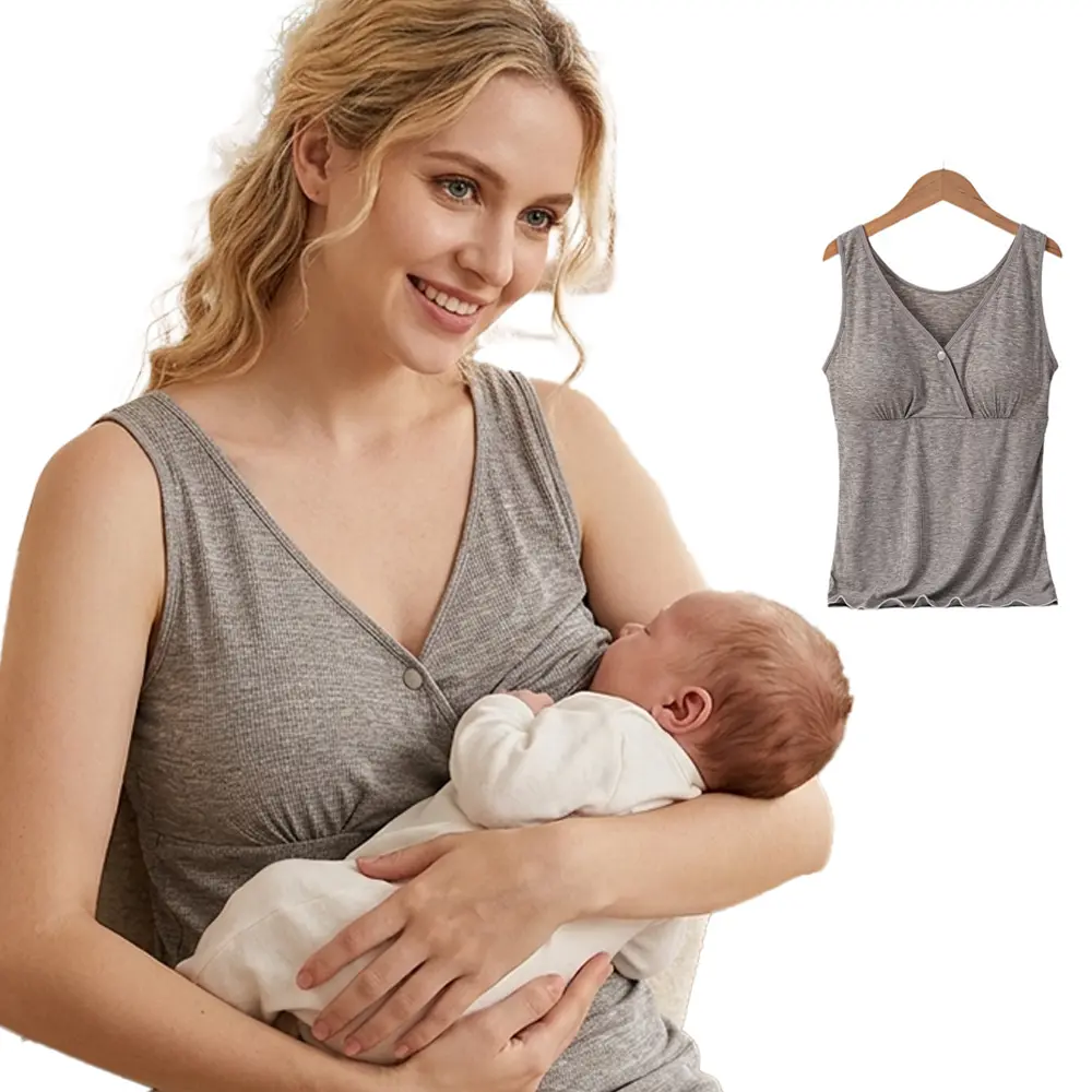 Women's Wireless Nursing Camisole - Bra-Free Maternity Tank Top, Soft Breathable Supportive Nursing Clothes for Pregnancy Breastfeeding, with Detachable Crystal Velvet Pillow