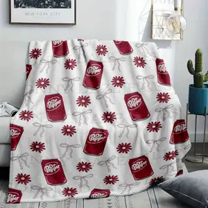 Dr Pepper Soft Flannel Fleece Blanket Retro Soda Can Daisy Bow Pattern Cozy Warm Lightweight Breathable Plush Throw for Sofa Bed Couch Living Room Home Decor Perfect Gift for Him Her Friends Family Adults