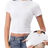 Danysu Women's Cotton Crewneck-Scoop Neck T-Shirt - Built-In Bra, Stretchy Lightweight Skinny Fitted, No See-Through, Flattering Fashion Sexy Tops, Workout & Casual Gym Essentials, Camping Streetwear Basic Tee